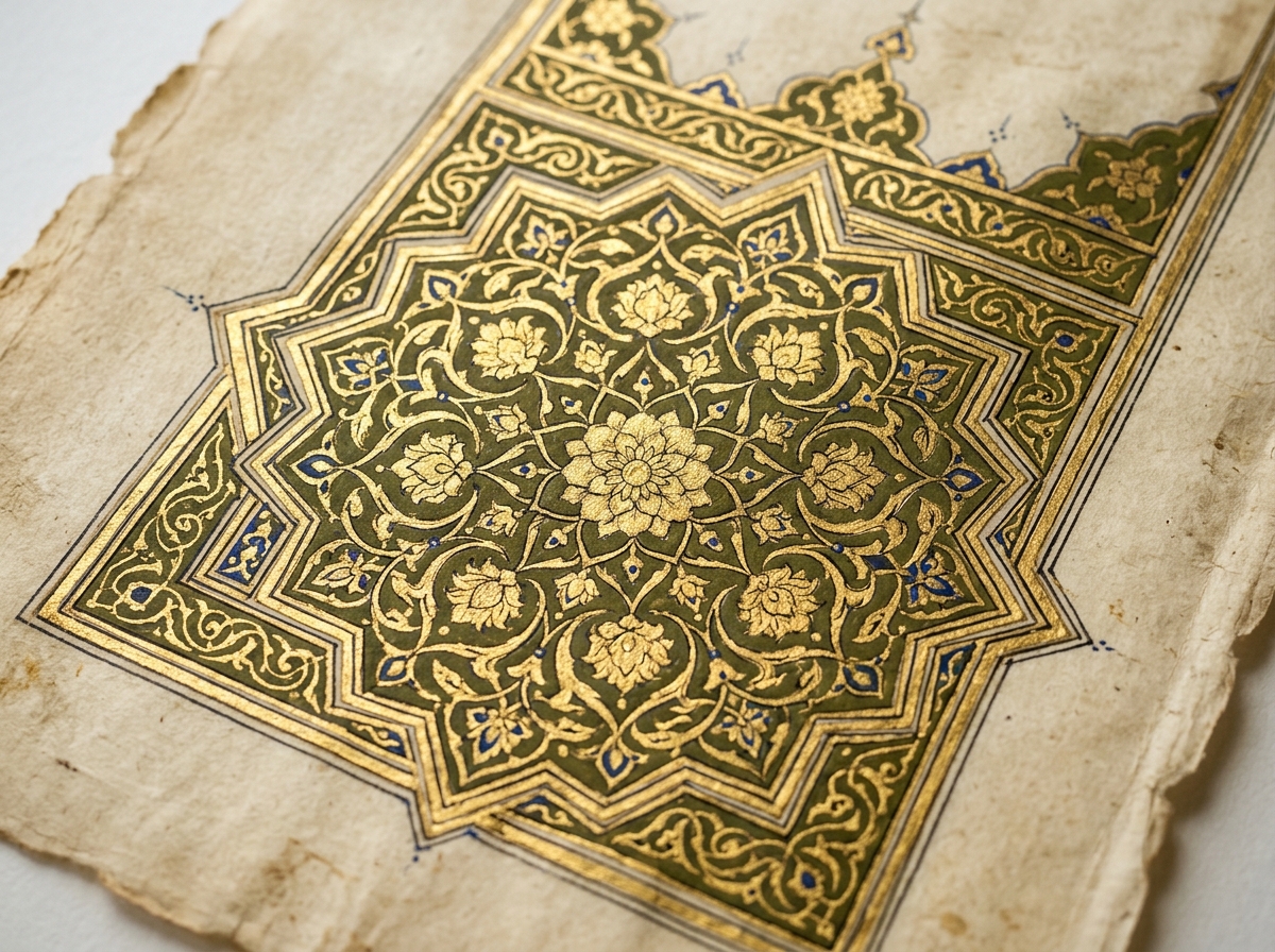 Islamic illumination and ornamentation Tathhib with gold leaf